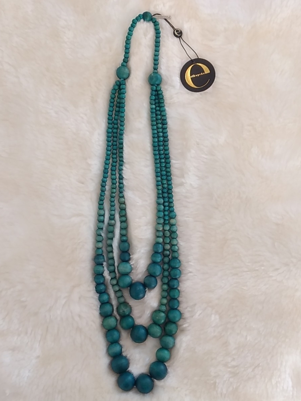 Massive 3 Strand Beaded Necklace Blue-green Boho Tropical Cottage Beahwear